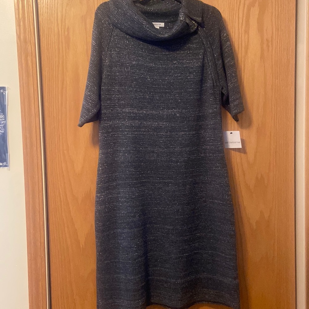 NWT Liz Claiborne Sweater Dress Gray/Silver Shiny XL